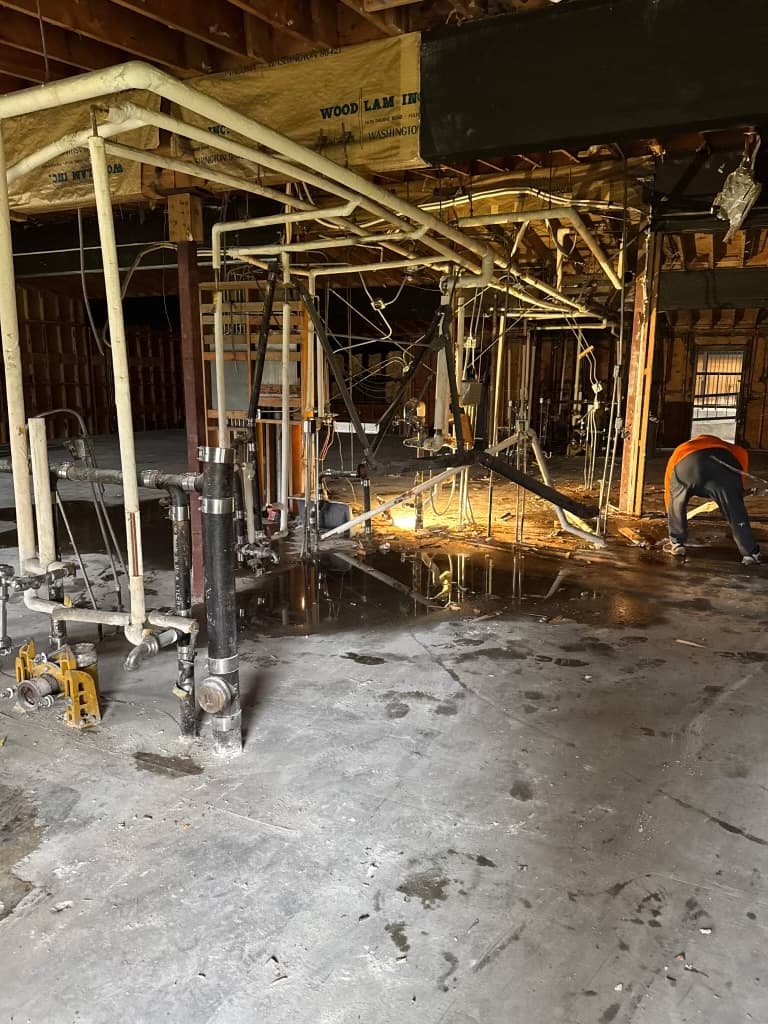 Overhead piping during a commercial rough-in